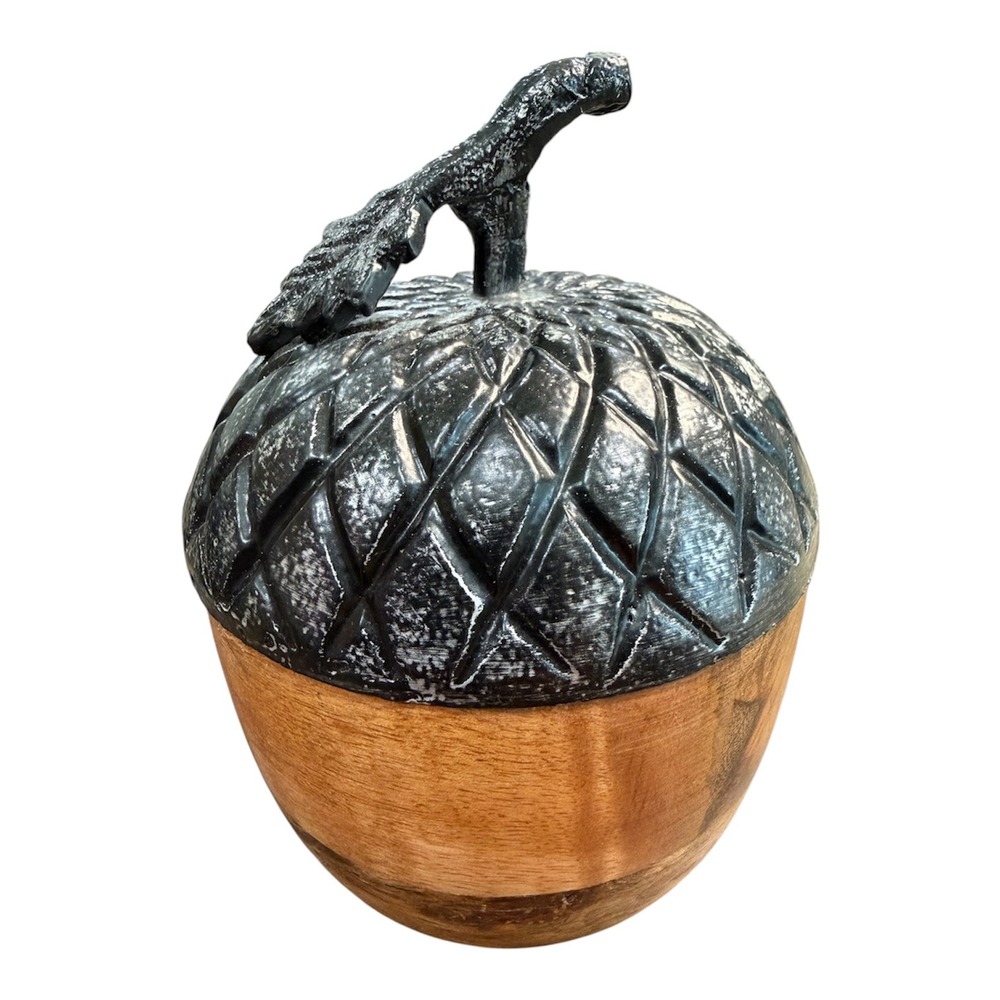 Rustic Wood and Cast Metal Acorn Decorative Figurine Fall Decor